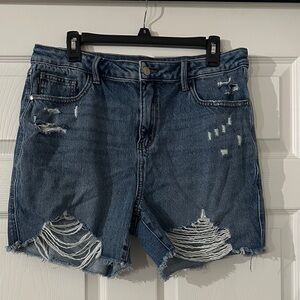 Judy Blue Dark Medium Wash Ripped Denim Shorts - Magic Rigid